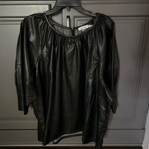 Calvin Klein Black Faux Leather Blouse